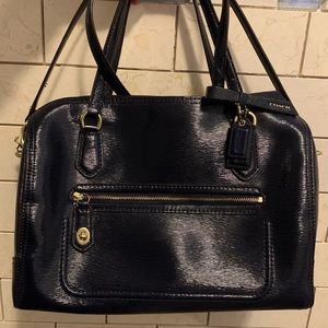 Navy Coach Poppy Textured Leather Satchel